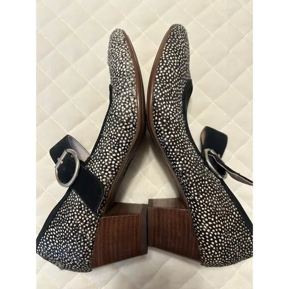Sofft Lorna Black White Polka Dot Calf Hair Suede Mary Jane Block Heel Shoes 8.5