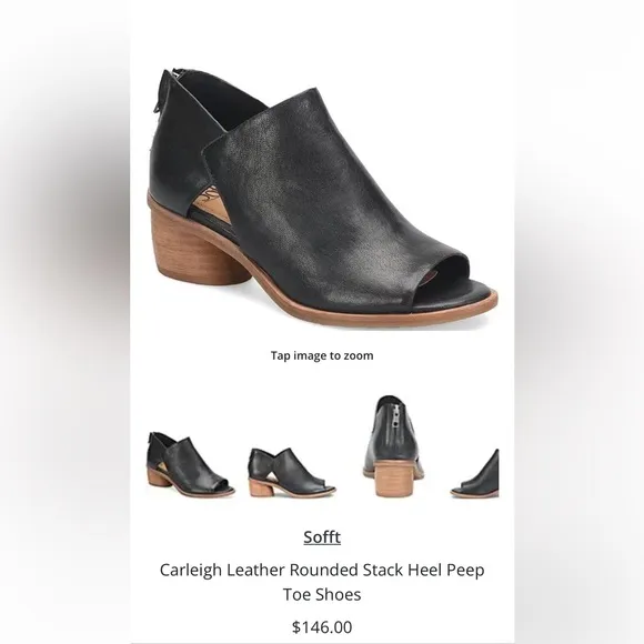 SofftCarleigh Leather Rounded Stack Heel Peep Toe Shoes