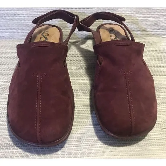 SoftWalk Women's Size 10 Slingback Adjustable Suede  Maroon‎ Mules