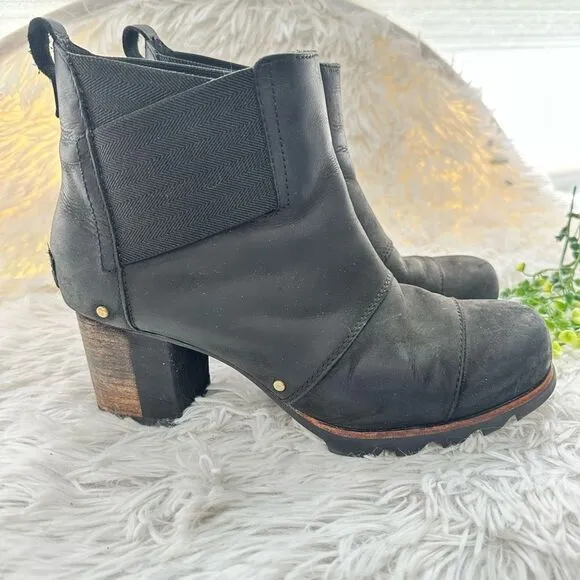 Sorel Addington Chelsea Ankle Boots Black Nubuck Leather Waterproof sz 8.5