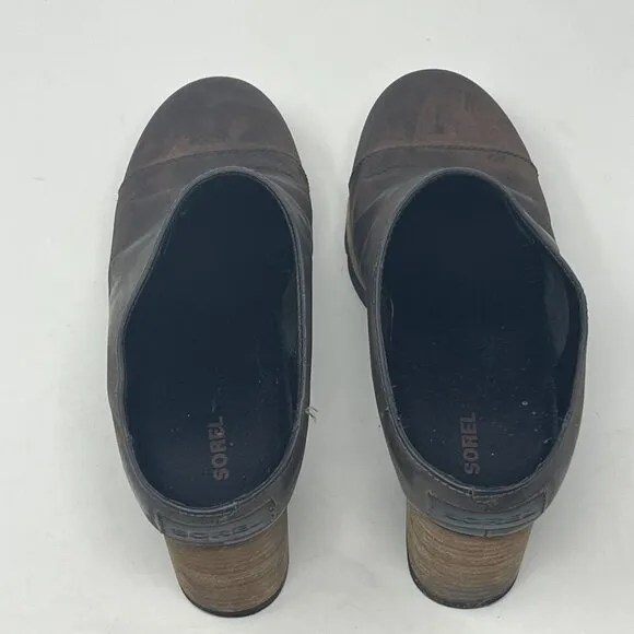 Sorel Addington Mules 10 women shoes stacked heel brown leather