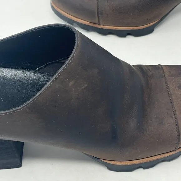 Sorel Addington Mules 10 women shoes stacked heel brown leather