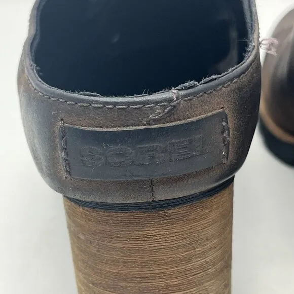 Sorel Addington Mules 10 women shoes stacked heel brown leather