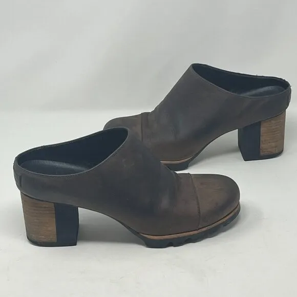 Sorel Addington Mules 10 women shoes stacked heel brown leather