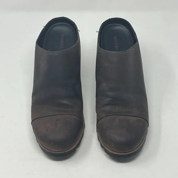 Sorel Addington Mules 10 women shoes stacked heel brown leather