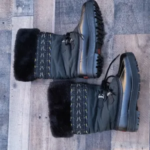 Sorel Black Faux Fur Wool lined Rubber  Winter Boots sz 9 Women's