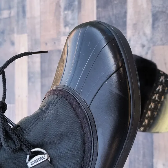 Sorel Black Faux Fur Wool lined Rubber  Winter Boots sz 9 Women's