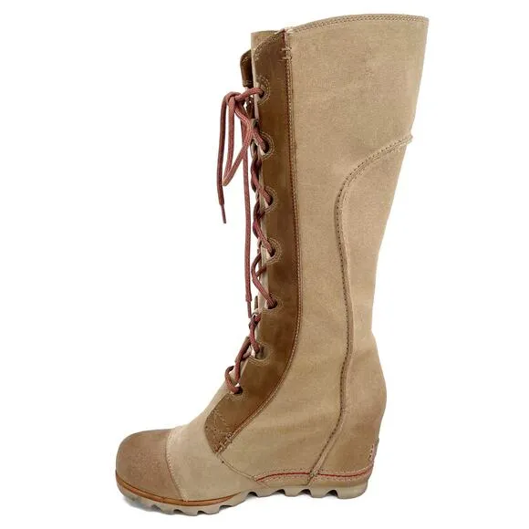 Sorel Cate The Great Wedge Tall Leather Laced Boots Crouton Sanguine Tan Size 7