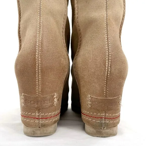 Sorel Cate The Great Wedge Tall Leather Laced Boots Crouton Sanguine Tan Size 7