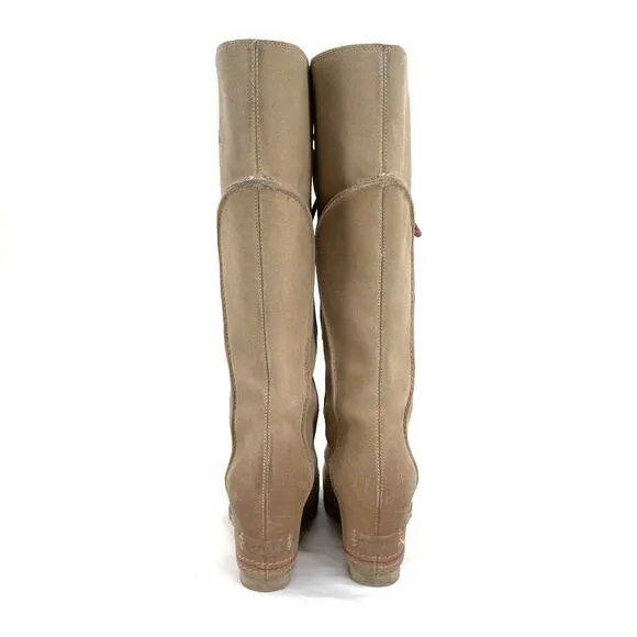 Sorel Cate The Great Wedge Tall Leather Laced Boots Crouton Sanguine Tan Size 7