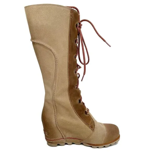 Sorel Cate The Great Wedge Tall Leather Laced Boots Crouton Sanguine Tan Size 7