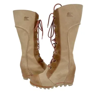 Sorel Cate The Great Wedge Tall Leather Laced Boots Crouton Sanguine Tan Size 7