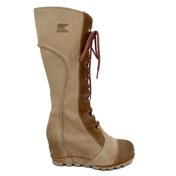 Sorel Cate The Great Wedge Tall Leather Laced Boots Crouton Sanguine Tan Size 7
