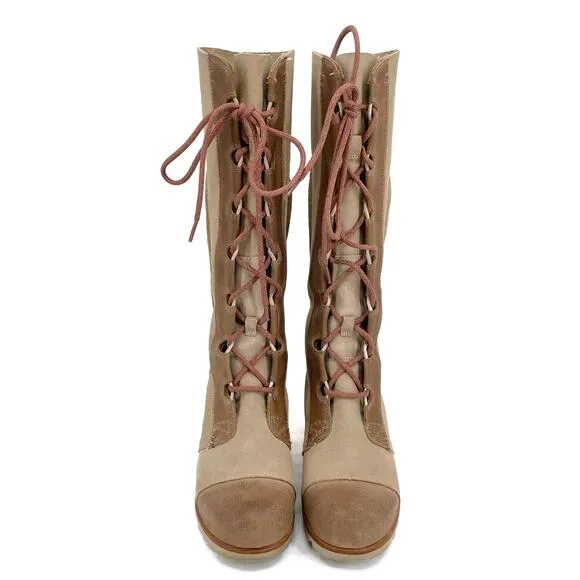 Sorel Cate The Great Wedge Tall Leather Laced Boots Crouton Sanguine Tan Size 7