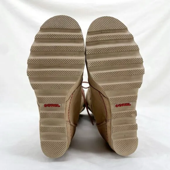 Sorel Cate The Great Wedge Tall Leather Laced Boots Crouton Sanguine Tan Size 7