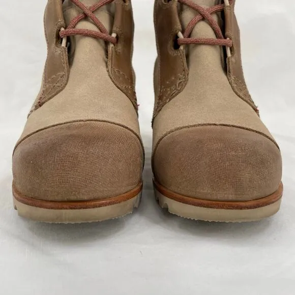 Sorel Cate The Great Wedge Tall Leather Laced Boots Crouton Sanguine Tan Size 7
