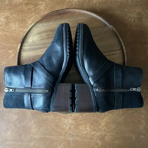 Sorel Cate WP Waterproof Ankle Booties Women's 8 Shoes Black Leather Buckle
