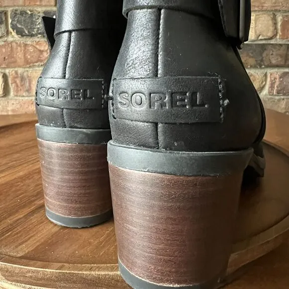 Sorel Cate WP Waterproof Ankle Booties Women's 8 Shoes Black Leather Buckle