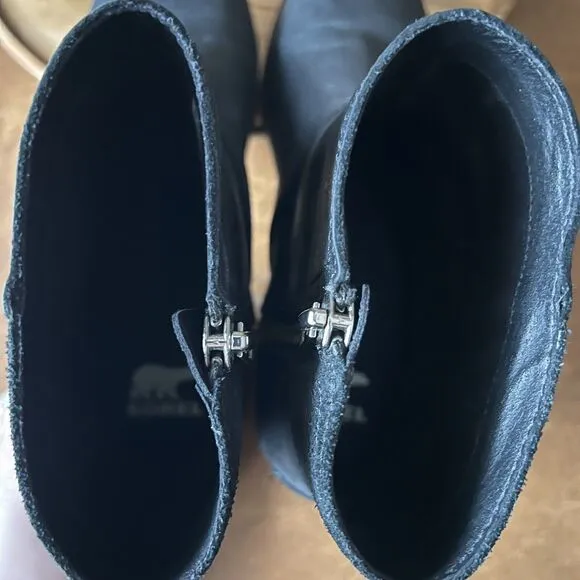 Sorel Cate WP Waterproof Ankle Booties Women's 8 Shoes Black Leather Buckle