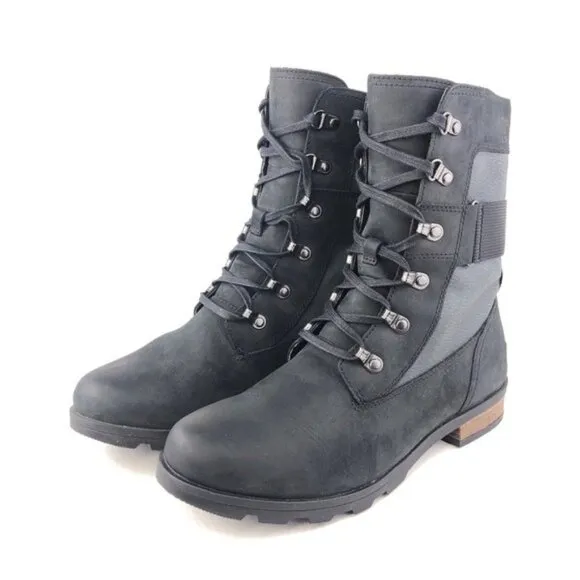 Sorel Emelie Conquest Black Leather Winter Boots 10