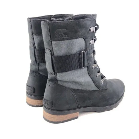 Sorel Emelie Conquest Black Leather Winter Boots 10