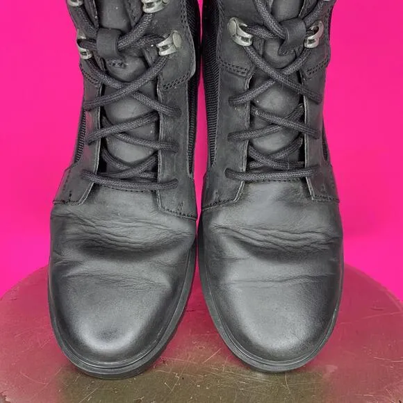 Sorel Emelie II Waterproof Black Leather Canvas Lace-Up Lug Sole Boot Sz 6.5