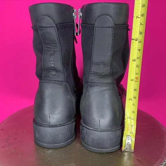 Sorel Emelie II Waterproof Black Leather Canvas Lace-Up Lug Sole Boot Sz 6.5