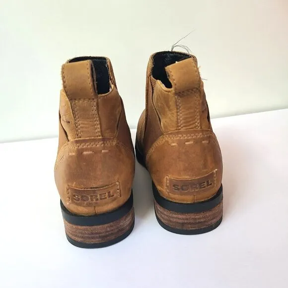 Sorel Emilie Womens Sz 5 Quiet Luxury Brown Leather Waterproof Shoes Ankle Boots