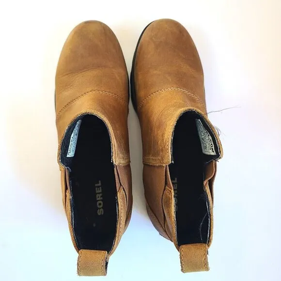 Sorel Emilie Womens Sz 5 Quiet Luxury Brown Leather Waterproof Shoes Ankle Boots