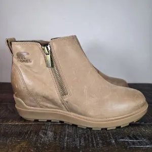 Sorel Evie II Womens Size 7 Zip Up Wedge Ankle Boots Waterproof Brown Leather