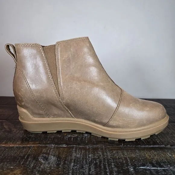 Sorel Evie II Womens Size 7 Zip Up Wedge Ankle Boots Waterproof Brown Leather