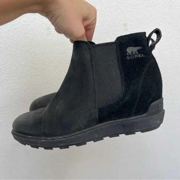 Sorel Evie Pull-on Leather Boots Black Size 8.5