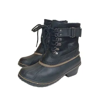 Sorel Fancy Lace Duck Boots Womens 7 Black Leather   Suede Waterproof Rubber