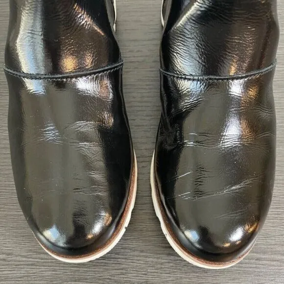 Sorel Harlow Women Black Patent Leather Ankle Booties 6 Waterproof Side Zipper