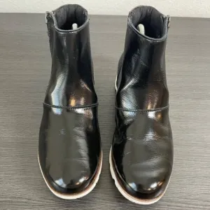 Sorel Harlow Women Black Patent Leather Ankle Booties 6 Waterproof Side Zipper