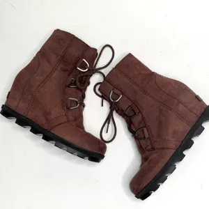 SOREL Joan of Arctic Suede Brown Burgundy ‘Cattail’ Wedge II Boots S-080 Sz 8