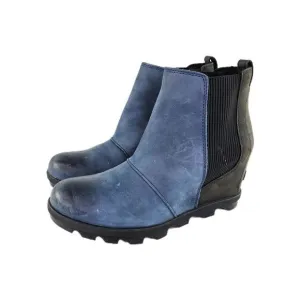 Sorel Joan of Arctic Wedge Chelsea Boots US 8.5 Blue Leather Ankle Booties Boot