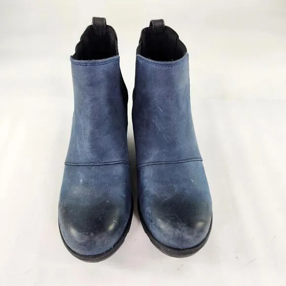 Sorel Joan of Arctic Wedge Chelsea Boots US 8.5 Blue Leather Ankle Booties Boot