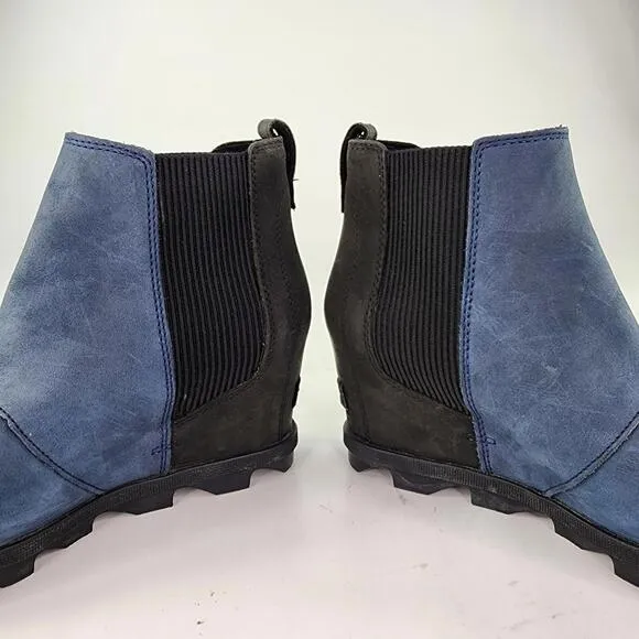 Sorel Joan of Arctic Wedge Chelsea Boots US 8.5 Blue Leather Ankle Booties Boot