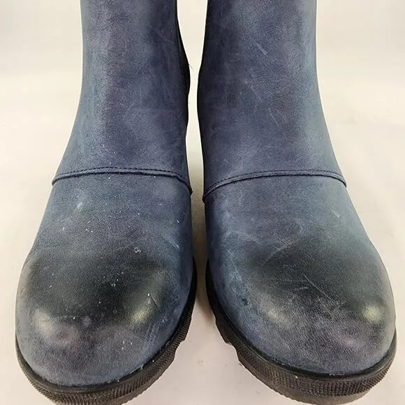 Sorel Joan of Arctic Wedge Chelsea Boots US 8.5 Blue Leather Ankle Booties Boot