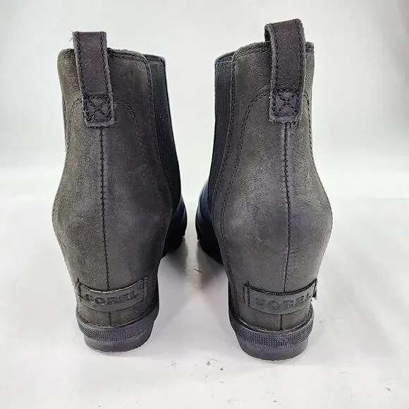 Sorel Joan of Arctic Wedge Chelsea Boots US 8.5 Blue Leather Ankle Booties Boot