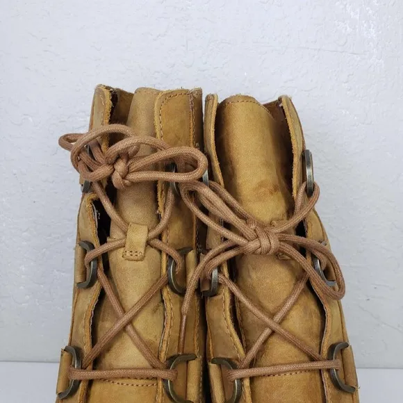 Sorel Joan Of Arctic Wedge II Camel Brown Leather Wedge Ankle Boots