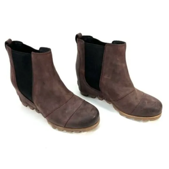Sorel Lea Wedge Boots Burgundy Red Leather Ankle Booties Size 9 NL2704-628