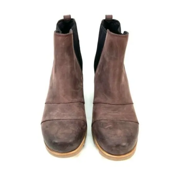 Sorel Lea Wedge Boots Burgundy Red Leather Ankle Booties Size 9 NL2704-628