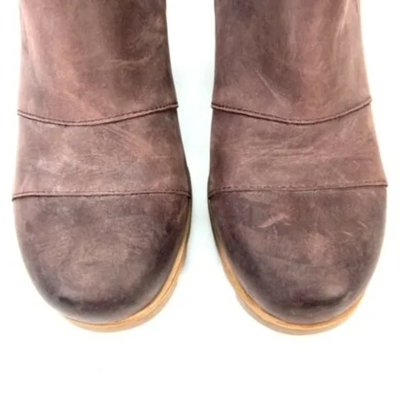 Sorel Lea Wedge Boots Burgundy Red Leather Ankle Booties Size 9 NL2704-628