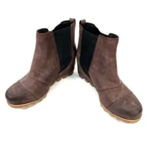 Sorel Lea Wedge Boots Burgundy Red Leather Ankle Booties Size 9 NL2704-628
