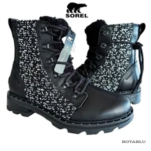 SOREL Lennox Cozy Moto Lace Up Black Fur Waterproof Winter Ankle Bootie Boots
