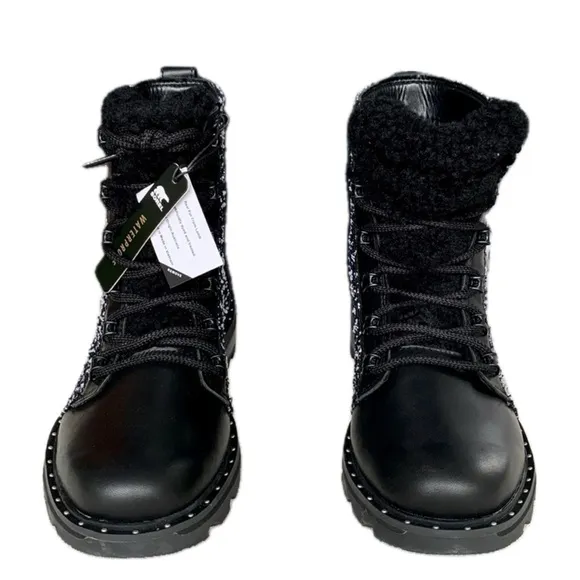 SOREL Lennox Cozy Moto Lace Up Black Fur Waterproof Winter Ankle Bootie Boots