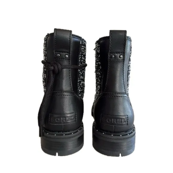 SOREL Lennox Cozy Moto Lace Up Black Fur Waterproof Winter Ankle Bootie Boots