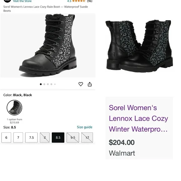 SOREL Lennox Cozy Moto Lace Up Black Fur Waterproof Winter Ankle Bootie Boots